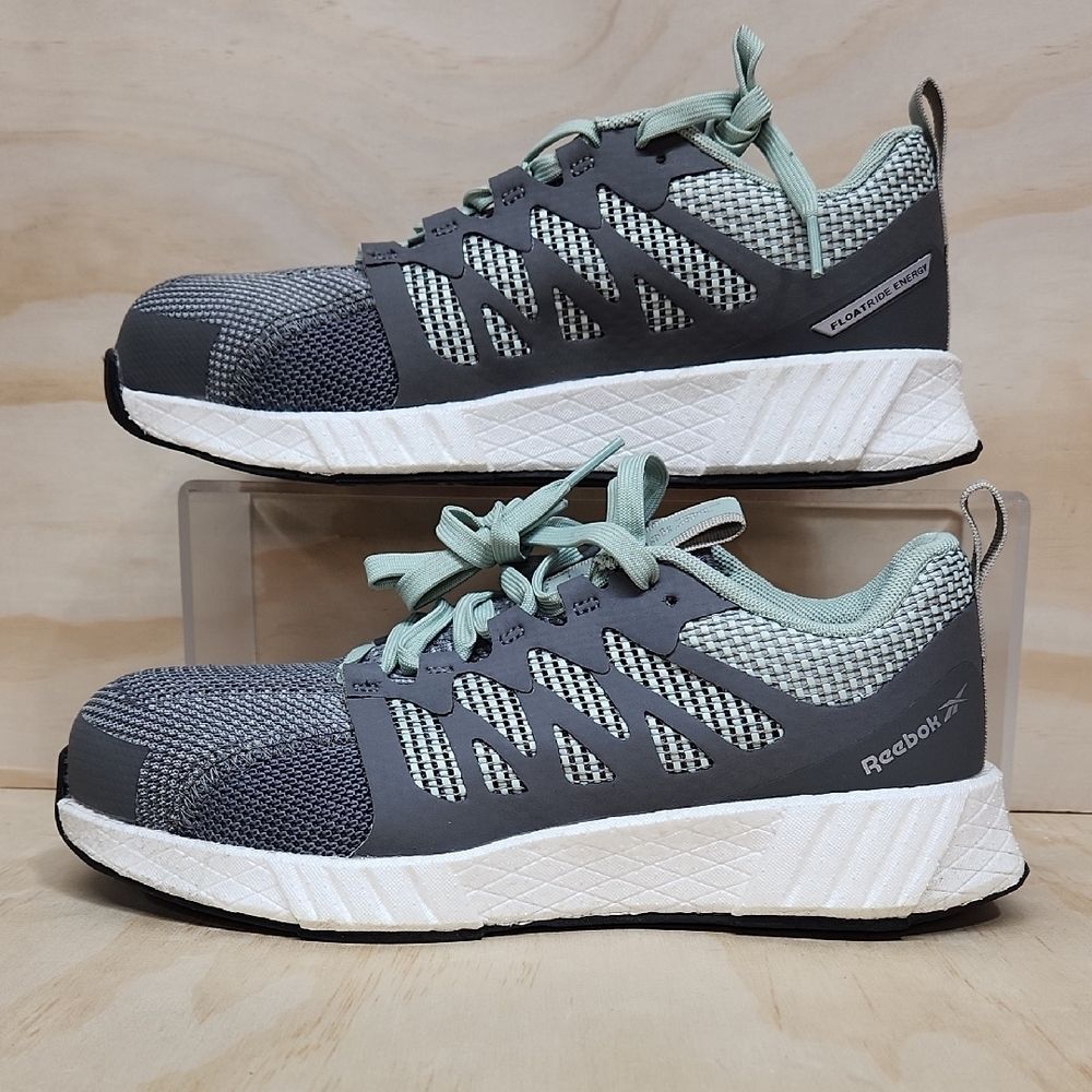 Reebok Athletic Work Shoe Women 7 W Gray Mint Green Sneakers Composite Toe